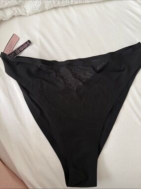 Victoria's Secret Black Seamless High-Cut Bikini with Mesh V-Panel